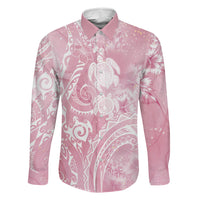 Aloha Hawaii Turtles Floral Family Matching Off The Shoulder Long Sleeve Dress and Hawaiian Shirt Pink Marbles Glaze