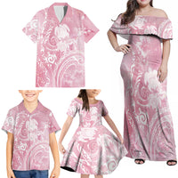 Aloha Hawaii Turtles Floral Family Matching Off Shoulder Maxi Dress and Hawaiian Shirt Pink Marbles Glaze