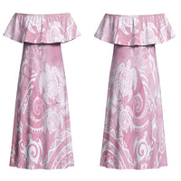 Aloha Hawaii Turtles Floral Family Matching Off Shoulder Maxi Dress and Hawaiian Shirt Pink Marbles Glaze LT7 Mom's Dress Pink - Polynesian Pride
