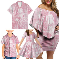 Aloha Hawaii Turtles Floral Family Matching Off Shoulder Short Dress and Hawaiian Shirt Pink Marbles Glaze LT7 - Polynesian Pride