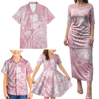 Aloha Hawaii Turtles Floral Family Matching Puletasi and Hawaiian Shirt Pink Marbles Glaze LT7 - Polynesian Pride