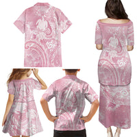 Aloha Hawaii Turtles Floral Family Matching Puletasi and Hawaiian Shirt Pink Marbles Glaze
