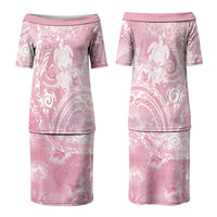 Aloha Hawaii Turtles Floral Family Matching Puletasi and Hawaiian Shirt Pink Marbles Glaze LT7 Mom's Dress Pink - Polynesian Pride