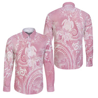 Aloha Hawaii Turtles Floral Family Matching Puletasi and Hawaiian Shirt Pink Marbles Glaze LT7 Dad's Shirt - Long Sleeve Pink - Polynesian Pride