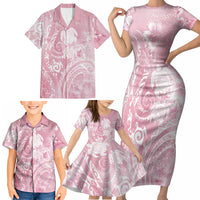 Aloha Hawaii Turtles Floral Family Matching Short Sleeve Bodycon Dress and Hawaiian Shirt Pink Marbles Glaze LT7 - Polynesian Pride