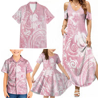 Aloha Hawaii Turtles Floral Family Matching Summer Maxi Dress and Hawaiian Shirt Pink Marbles Glaze LT7 - Polynesian Pride