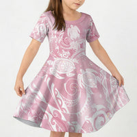 Aloha Hawaii Turtles Floral Kid Short Sleeve Dress Pink Marbles Glaze LT7 KID Pink - Polynesian Pride
