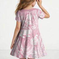 Aloha Hawaii Turtles Floral Kid Short Sleeve Dress Pink Marbles Glaze LT7 - Polynesian Pride