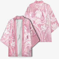 Aloha Hawaii Turtles Floral Kimono Pink Marbles Glaze