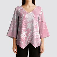 Aloha Hawaii Turtles Floral Kimono Sleeve Blouse Pink Marbles Glaze