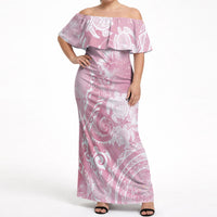 Aloha Hawaii Turtles Floral Off Shoulder Maxi Dress Pink Marbles Glaze LT7 Women Pink - Polynesian Pride