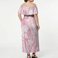 Aloha Hawaii Turtles Floral Off Shoulder Maxi Dress Pink Marbles Glaze LT7 - Polynesian Pride