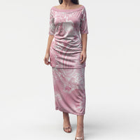 Aloha Hawaii Turtles Floral Puletasi Pink Marbles Glaze LT7 Long Dress Pink - Polynesian Pride