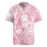 Aloha Hawaii Turtles Floral Rugby Jersey Pink Marbles Glaze