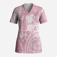 Aloha Hawaii Turtles Floral Scrub Top Pink Marbles Glaze