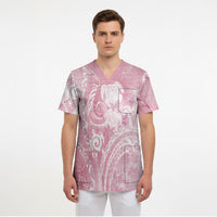 Aloha Hawaii Turtles Floral Scrub Top Pink Marbles Glaze