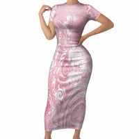 Aloha Hawaii Turtles Floral Short Sleeve Bodycon Dress Pink Marbles Glaze LT7 Long Dress Pink - Polynesian Pride