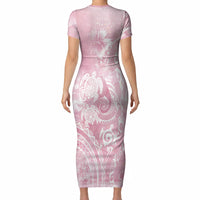 Aloha Hawaii Turtles Floral Short Sleeve Bodycon Dress Pink Marbles Glaze LT7 - Polynesian Pride
