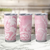 Aloha Hawaii Turtles Floral Tumbler Cup Pink Marbles Glaze