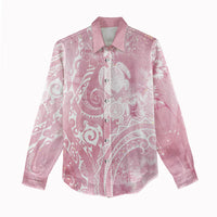 Aloha Hawaii Turtles Floral Women Casual Shirt Pink Marbles Glaze