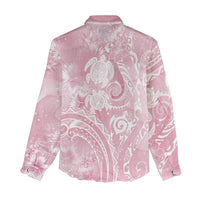 Aloha Hawaii Turtles Floral Women Casual Shirt Pink Marbles Glaze