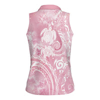 Aloha Hawaii Turtles Floral Women Sleeveless Polo Shirt Pink Marbles Glaze