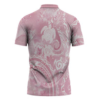 Aloha Hawaii Turtles Floral Zipper Polo Shirt Pink Marbles Glaze