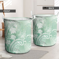 Aloha Hawaii Turtles Floral Laundry Basket Seafoam Marbles Glaze