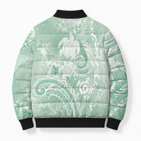 Aloha Hawaii Turtles Floral Bomber Puffer Jacket Seafoam Marbles Glaze