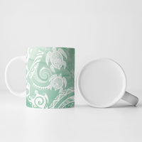 Aloha Hawaii Turtles Floral Ceramic Mug Seafoam Marbles Glaze