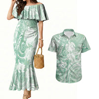 Aloha Hawaii Turtles Floral Couples Matching Mermaid Dress and Hawaiian Shirt Seafoam Marbles Glaze LT7 Seafoam - Polynesian Pride