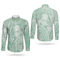 Aloha Hawaii Turtles Floral Couples Matching Mermaid Dress and Long Sleeve Button Shirt Seafoam Marbles Glaze LT7 - Polynesian Pride