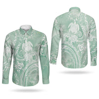 Aloha Hawaii Turtles Floral Couples Matching Off Shoulder Maxi Dress and Long Sleeve Button Shirt Seafoam Marbles Glaze LT7 - Polynesian Pride