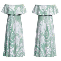 Aloha Hawaii Turtles Floral Couples Matching Off Shoulder Maxi Dress and Long Sleeve Button Shirt Seafoam Marbles Glaze LT7 - Polynesian Pride