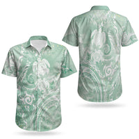 Aloha Hawaii Turtles Floral Couples Matching Short Sleeve Bodycon Dress and Hawaiian Shirt Seafoam Marbles Glaze LT7 - Polynesian Pride