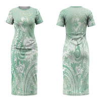 Aloha Hawaii Turtles Floral Couples Matching Short Sleeve Bodycon Dress and Hawaiian Shirt Seafoam Marbles Glaze LT7 - Polynesian Pride