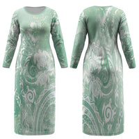 Aloha Hawaii Turtles Floral Family Matching Long Sleeve Bodycon Dress and Hawaiian Shirt Seafoam Marbles Glaze LT7 Mom's Dress Seafoam - Polynesian Pride