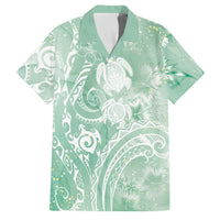 Aloha Hawaii Turtles Floral Family Matching Long Sleeve Bodycon Dress and Hawaiian Shirt Seafoam Marbles Glaze