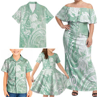 Aloha Hawaii Turtles Floral Family Matching Off Shoulder Maxi Dress and Hawaiian Shirt Seafoam Marbles Glaze LT7 - Polynesian Pride