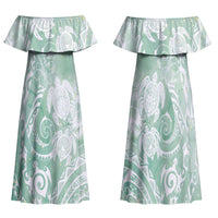 Aloha Hawaii Turtles Floral Family Matching Off Shoulder Maxi Dress and Hawaiian Shirt Seafoam Marbles Glaze LT7 Mom's Dress Seafoam - Polynesian Pride