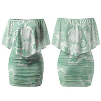 Aloha Hawaii Turtles Floral Family Matching Off Shoulder Short Dress and Hawaiian Shirt Seafoam Marbles Glaze LT7 Mom's Dress Seafoam - Polynesian Pride