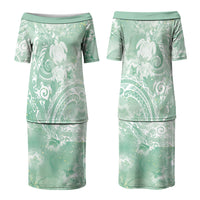 Aloha Hawaii Turtles Floral Family Matching Puletasi and Hawaiian Shirt Seafoam Marbles Glaze LT7 Mom's Dress Seafoam - Polynesian Pride