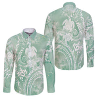Aloha Hawaii Turtles Floral Family Matching Puletasi and Hawaiian Shirt Seafoam Marbles Glaze LT7 Dad's Shirt - Long Sleeve Seafoam - Polynesian Pride