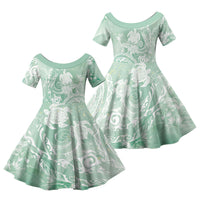 Aloha Hawaii Turtles Floral Family Matching Puletasi and Hawaiian Shirt Seafoam Marbles Glaze LT7 Daughter's Dress Seafoam - Polynesian Pride