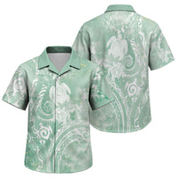 Aloha Hawaii Turtles Floral Family Matching Puletasi and Hawaiian Shirt Seafoam Marbles Glaze LT7 Son's Shirt Seafoam - Polynesian Pride