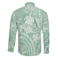 Aloha Hawaii Turtles Floral Family Matching Short Sleeve Bodycon Dress and Hawaiian Shirt Seafoam Marbles Glaze