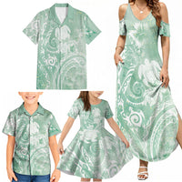 Aloha Hawaii Turtles Floral Family Matching Summer Maxi Dress and Hawaiian Shirt Seafoam Marbles Glaze LT7 - Polynesian Pride
