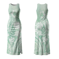 Aloha Hawaii Turtles Floral Family Matching Tank Maxi Dress and Hawaiian Shirt Seafoam Marbles Glaze LT7 Mom's Dress Seafoam - Polynesian Pride