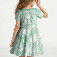 Aloha Hawaii Turtles Floral Kid Short Sleeve Dress Seafoam Marbles Glaze LT7 - Polynesian Pride
