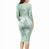 Aloha Hawaii Turtles Floral Long Sleeve Bodycon Dress Seafoam Marbles Glaze LT7 - Polynesian Pride
